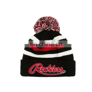 Comfortable Embroidery Black Pom Beanie, Custom Beanie Hat, Knit Beanie thumbnail-2