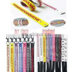 Sports Leather Softball Bracelet Keychain Headband Set thumbnail-1