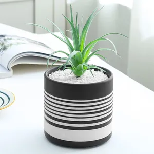 Retro Black Stripe Ceramic Vase Flower Arrangement Decoration For Living Room Model Room thumbnail-5