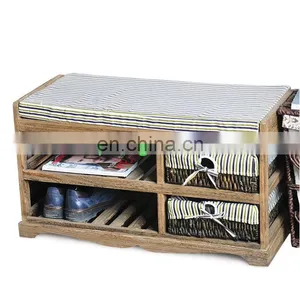 Hallway Soft Cushioned Seat Beach Shoe Rack Storage Unit Wicker Basket Organiser thumbnail-4