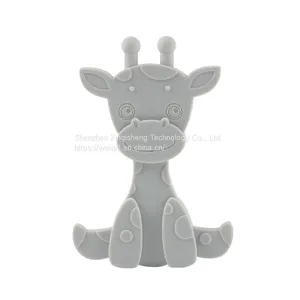 BPA Free Baby Teething Toy Silicone Giraffe Teether Toy Natural Amber and Rubber Giraffe Teething Toy thumbnail-2