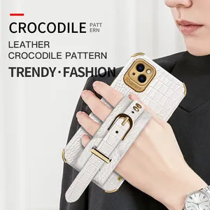Cooling Electroplated Crocodile Wristband All Inclusive Phone Case for Girls for Iphone 6 7 8p X XR 11 12 13 14 Pro Max thumbnail-5