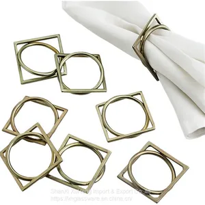 Antique Gold Napkin Ring With Square And Round Shaped thumbnail-1