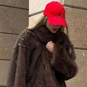 2025 Fall and Winter Women's White and Black Faux Fur Blazer Coat, Mid-Length Elegant Design thumbnail-5
