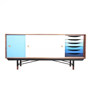 Finn Juhl 1955 Replica Arne Sideboard Mid Century Modern Walnut Color Sliding Door Dining Storage Credenza Cabinet thumbnail-2