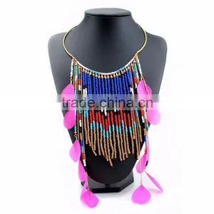 Wholesale New Product Exotic Feather Tassel Necklace Fashion Seed Bead Jewelry thumbnail-1