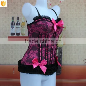 2016 Fashion Woman Corset,pink Sexy Lace Satin Corset Shaper thumbnail-2