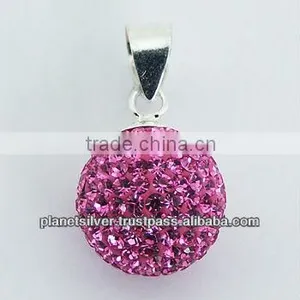 Sterling Silver Czech Crystals Pendant 14mm Pink Sparkle thumbnail-1