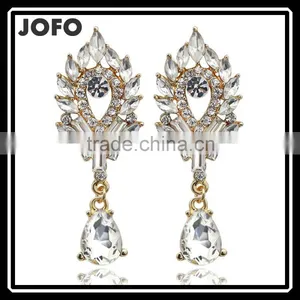 Korean Wind Women Crystal Rhinestone Leaves Water Drop Earrings Wedding Gift thumbnail-1