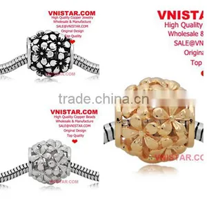 Vnistar Silver&gold&antique Silvr Plated European Copper Alloy Beads, Copper Flower Blossoms Shape Beads for Bracelet CEB003 thumbnail-1