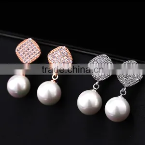 Good Qulity Brand Big Round Pearl WithZircon Gold Plated Stud Earrings Fashion Jewelry thumbnail-3