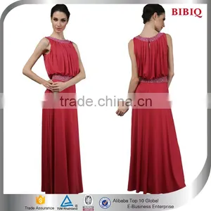 BiBiQ Fashion OEM Maxi Red Beaded Satin Western Gowns Party Dresses thumbnail-1