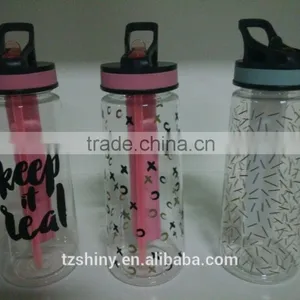 BPA Free Portable TRITAN Bottle With Straw and Ice Stick Plastic Water Bottle With Printing Design thumbnail-3