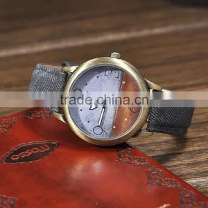 Bronze Women Copper Denim Strap Quartz High Quality Wrist Watch thumbnail-5