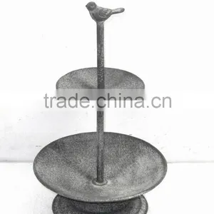 Industrial Style Garden Decor Metal Stand 2 Tiered Birdbath thumbnail-1