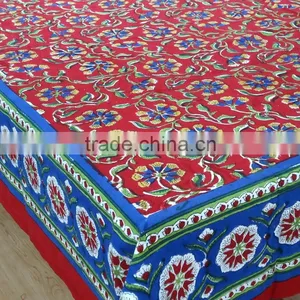 Indian Hand Block Printed Red Chakri Cotton Tablecloth thumbnail-1