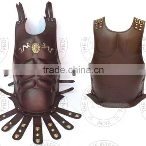 BROWN LEATHER MUSCLE ARMOR CUIRASS - GREEK MUSCLE ARMOUR LEATHER - COLLECTIBLE HALLOWEEN COSTUME thumbnail-1