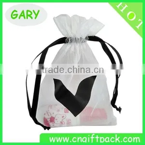 Custom Printed White Organza Pouch With Black Logo Screen Printing thumbnail-1