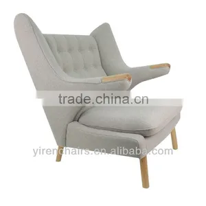 Wegner Papa Bear Chair Real Walnut Wood Leg Wheat Fabric Armchairs thumbnail-1