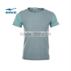 ERKE Mens Summer Casual Slim Stripe Round Neck Plain Cotton Short Sleeve t Shirt for Wholesale/OEM thumbnail-1