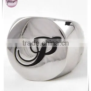 Rhodiumized Metal Black Epoxy Letter Stretch Ring thumbnail-1