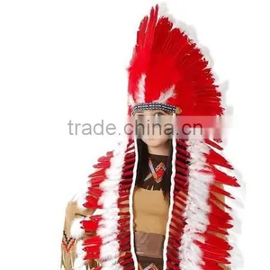 Red-White Indian Headdress Adult Native American Costume Feather Headdress thumbnail-1