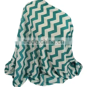 Cotton Spandex Knit White Ground Teal/White Chevron Infinity Breastfeeding Scarf thumbnail-2