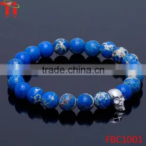2016 New Products Stretchy Blue Bead Mens Skull Bracelet thumbnail-4