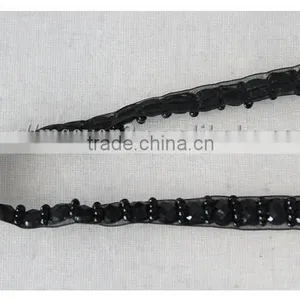 Handmade Black Organza Beaded Trim Decorative Beaded Trimming for Garments/bags/dress thumbnail-3