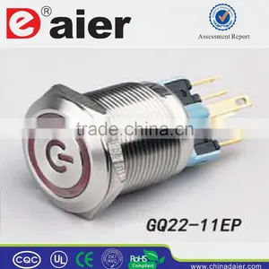 GQ22-11EP 22mm Power Logo Illumination Flat Shape Stainless Steel Solder Terminal Push Button Switch thumbnail-1