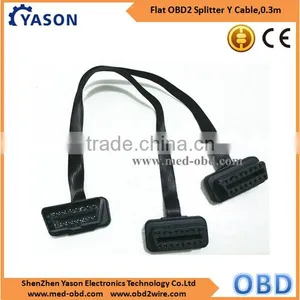 Flat OBD2 Splitter Y Cable,OBD2 Male Connector to 2 Female,0.3m thumbnail-1