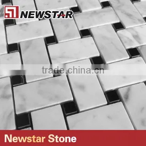 Basketwave Bianco Carrara White Marble Mosaic With Black Dot Floor Mosaic Tile thumbnail-3