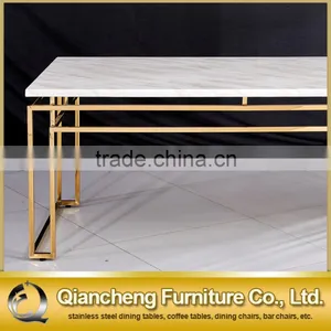European Style White Marble Mirror Golden Dining Table thumbnail-4