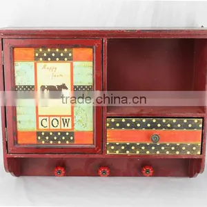 Antique Red Wooden Wall Hanging Cabinet thumbnail-1