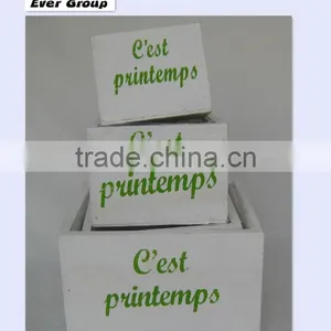 White Wash Square Printing Wooden Flower Planter thumbnail-1