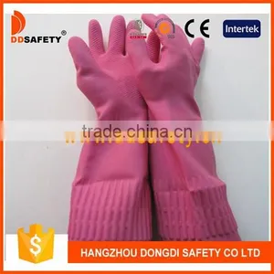Pink Latex Household Gloves With Flock Lined Roll Long Cuff thumbnail-1