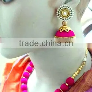Stylish Necklace Set Wholesale,Silk Thread Necklace and Earring Handcrafted Set India thumbnail-2