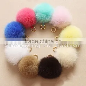 CX-R-32 Detachable Cheap Handmade Genuine Fox Fur Ball Key Ring thumbnail-1