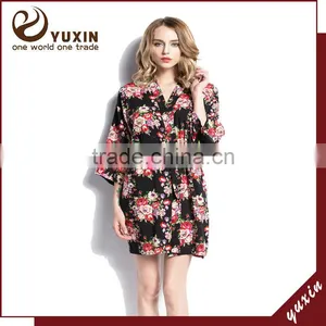 Women Sleepwear Robe Floral Pattern Wedding Bride Cotton Robe FR0029 thumbnail-1