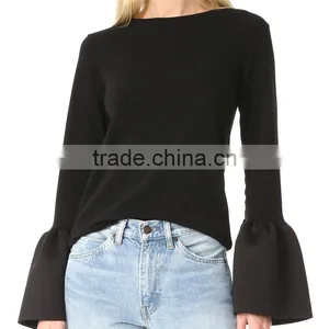 2017 OEM Banded Crew Neckline Flounced Cuffs Feminine Blouses thumbnail-2