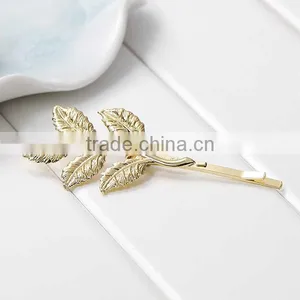 New Fashion Wholesale Leaf Gold Plated Hair Clips thumbnail-1
