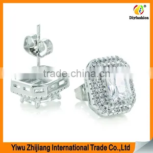 Double Row Diamond Rectangular Platinum Plating Zircon Stud Earring thumbnail-2