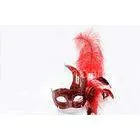 Girls Feather Masquerade Ball Mask With Red Decal Cloth Flower thumbnail-1