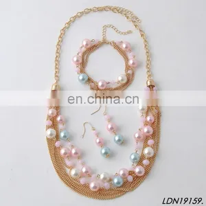 Layered Fashion Gold Necklace Jewelry Multi Color Freshwater Pearls Necklace With Rose Quartz thumbnail-2