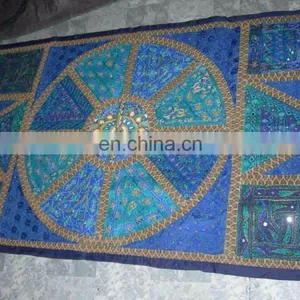 Wholesale Old Sari Patchwork Tapestry Wall Hangings Handmade Silk Beads Work Runner thumbnail-6