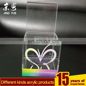Clear Cube Pmma Plexiglass Money Cion Case Box Acrylic Money Coin Box With Advertising Board thumbnail-2