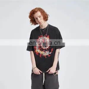 DiZNEW Custom Manufacturer Short Sleeve Black Mens Blank Acid Washed Fade T Shirt thumbnail-4