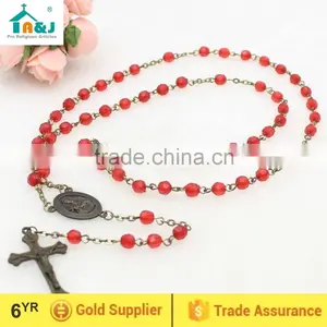 Religious Red Plastic Rosary Bead Wholesale Necklace thumbnail-1