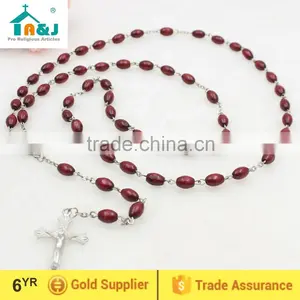 Dark Brown Oval Wooden Bead Jesus Rosary thumbnail-1