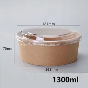 Nature Kraft Disposable Bowls Food Containers Kraft Salad Bowl 1300ml Salad Takeaway Tableware With Lid thumbnail-1